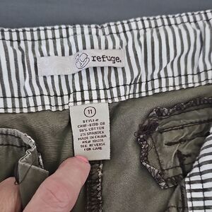 refuge Olive Green Bermuda Style Shorts with Black and White Striped Waistband